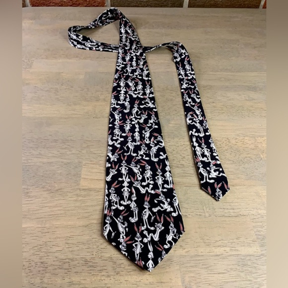 Vintage 90s 1993 Bugs Bunny All Silk Black Neck Tie Rare. - Picture 1 of 6